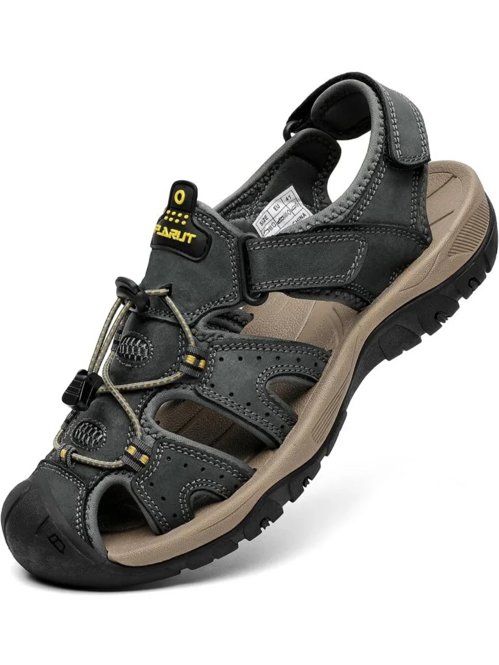 Mens Grey Closed Toe Leather Athletic Outdoor Hiking Sport Casual Sandal Shoes